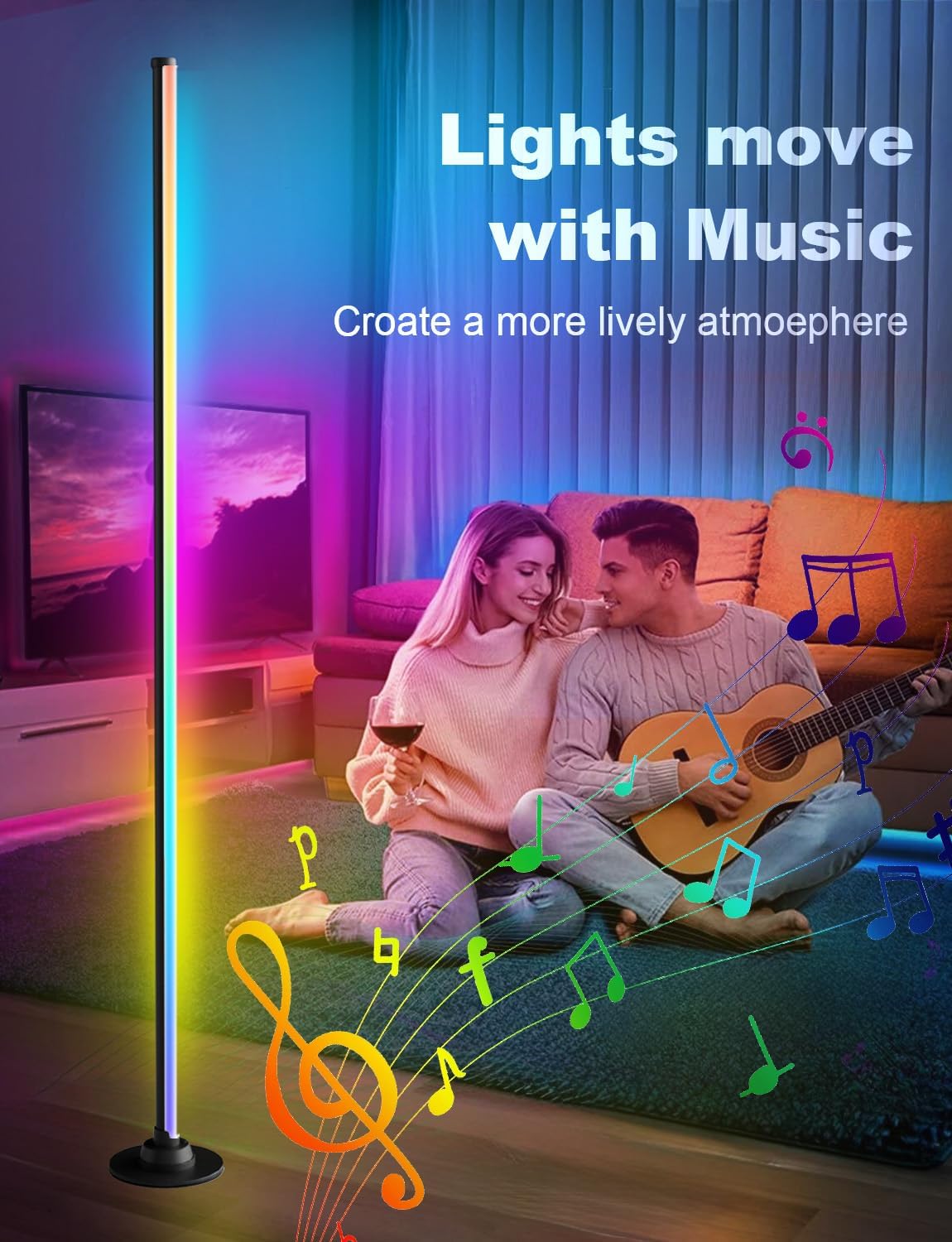 Floor Lamp with RGB,Smart LED Corner Lamp with16-Million Colors / 234-Dynamic Lighting / 8-Music Sync/Timer Setting/App&Remote Control,Ideal for Living Room, Bedroom, Gaming Room-Black