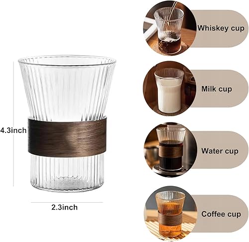 Miniatura 2 de Taza de café de vidrio de 11 oz con anillo antideslizante de madera, apto para moca de boca ancha, café con leche, capuchino hielo caliente (4