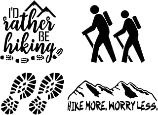 Hiking Decal 4 Pack: I’d Rather Be Hiking, Hike More Worry Less, Boot Prints, Hikers (Black, Large ~5")