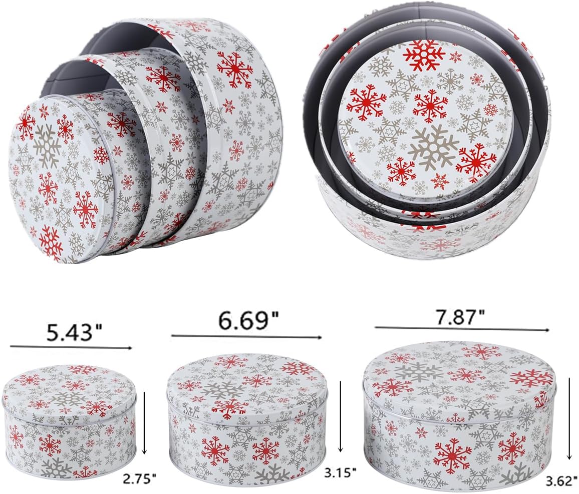 Cookie Tins Round Storage Tins for Christmas Gift Giving, Extra Thick Metal - Large, Medium and Small Sizes (6)