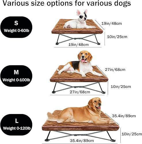Miniatura 2 de unp Cama refrescante elevada para perros, cama plegable para mascotas de 36 x 36 x 10 pulgadas, funda de felpa lavable y bolsa de transporte, silla