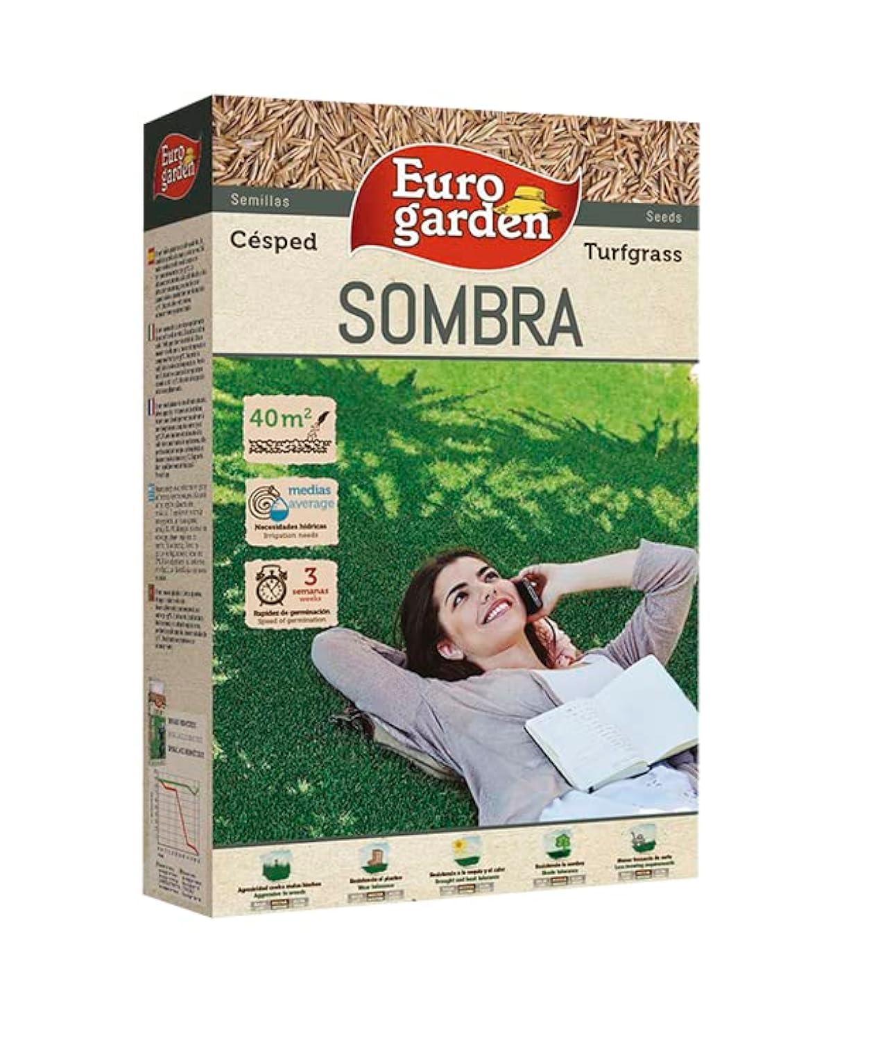 Euro Garden Grass Seeds (Sombra Turfgrass) Premium Quality Seeds 1-KG made in Spain