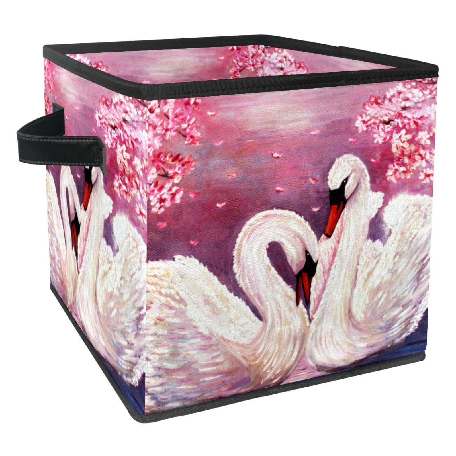 Boîte de rangement avec poignées cube pliable en tissu fleurs roses