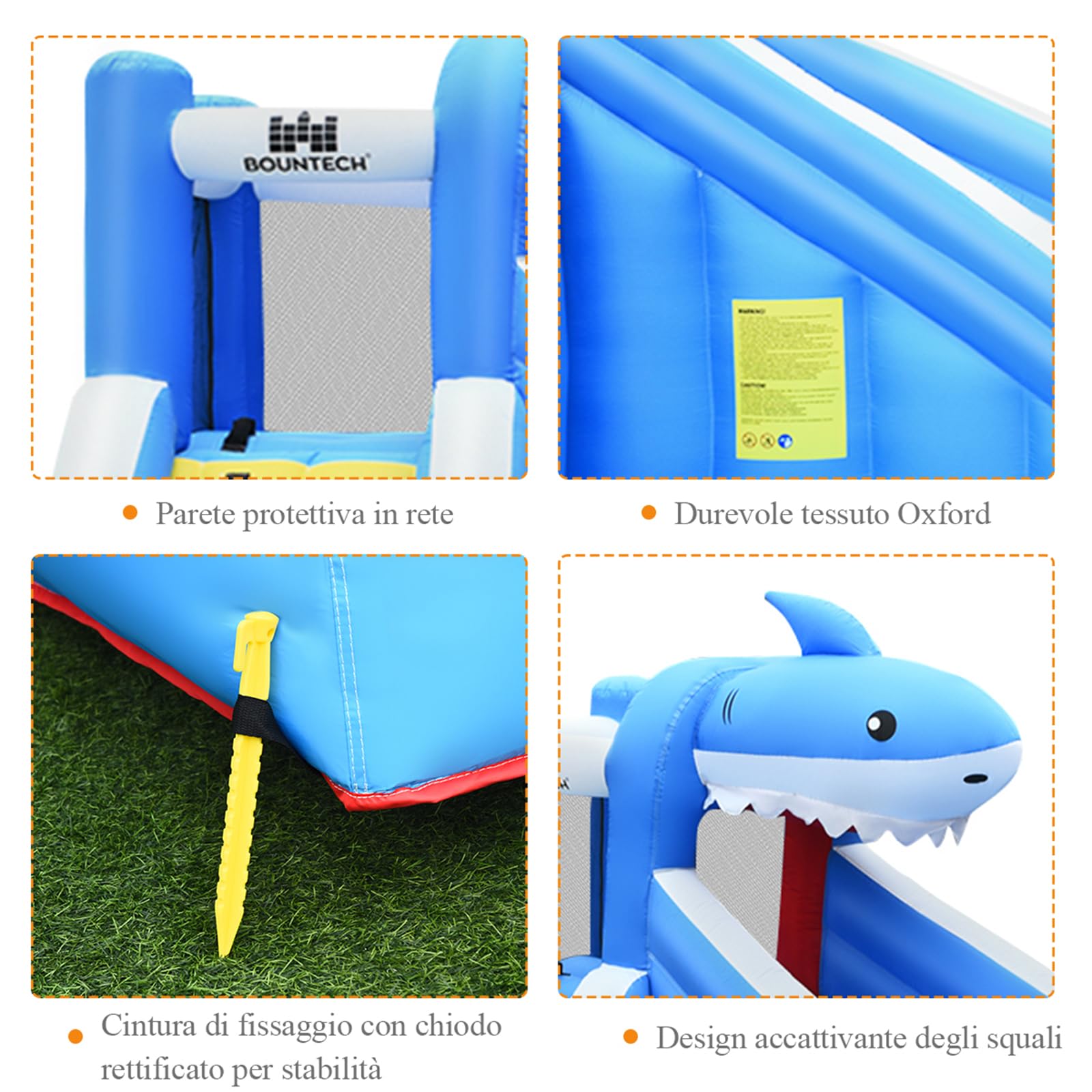 COSTWAY Castello Gonfiabile Per Bambini, Parco Giochi Gonfiabile Con Scivolo, Parete Per Arrampicarsi e Piscina, Ideale Per 4 Bambini 3-8Anni, Con Borsa di Trasporto e Kit di Riparazione
