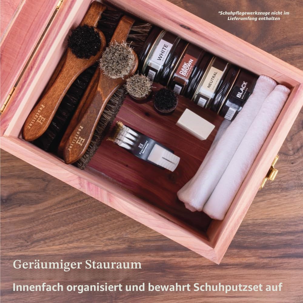 FootFitter Grand Cedar Schuhputzbox, Valet Aufbewahrungsbox für Schuhpflegewerkzeuge & Schuhpolierer