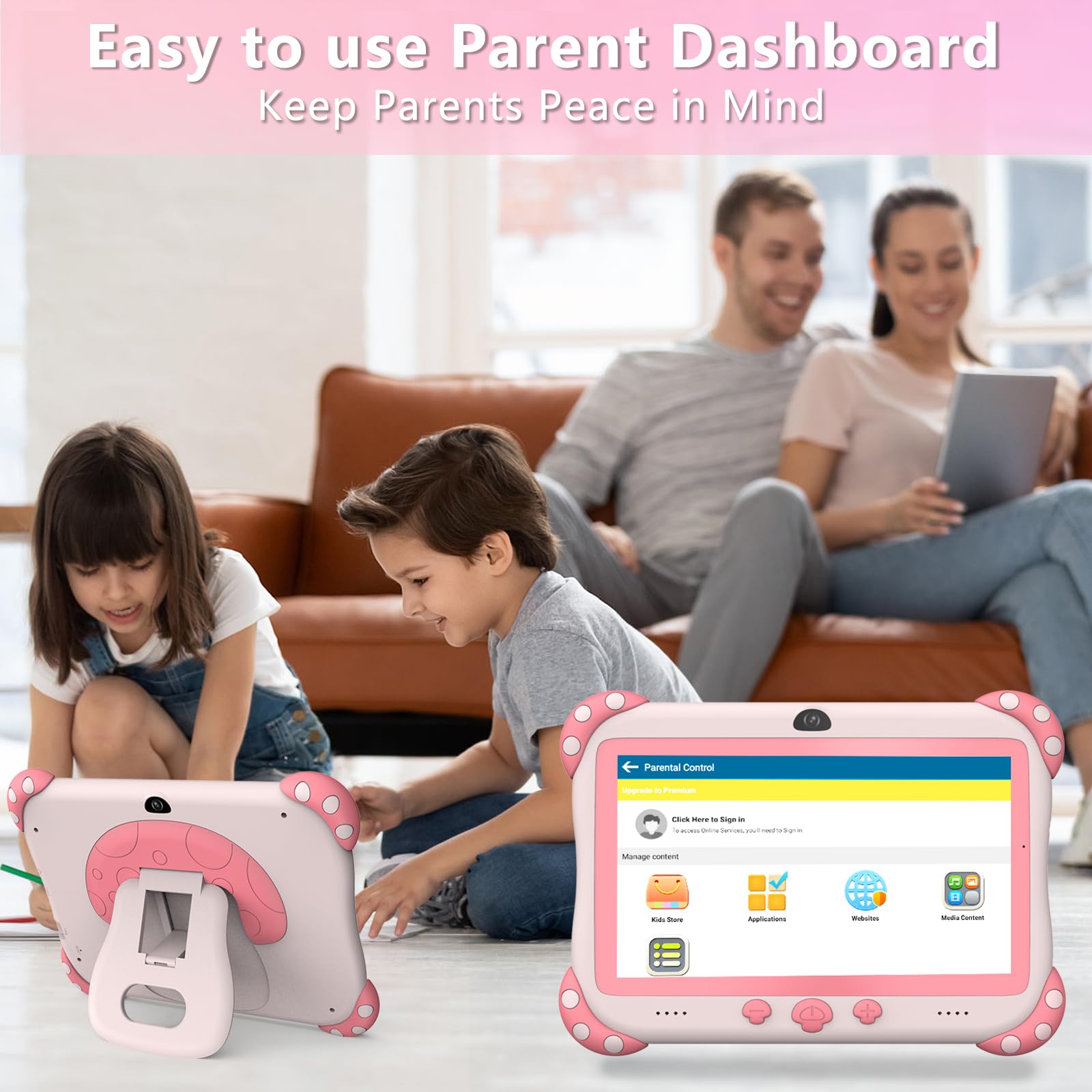 Tablet per bambini da 7 pollici per bambini Wifi Tablet per bambini 32G Android 10 Doppia fotocamera Giochi educativi Controllo parentale, Tablet per bambini con software per bambini preinstallato a