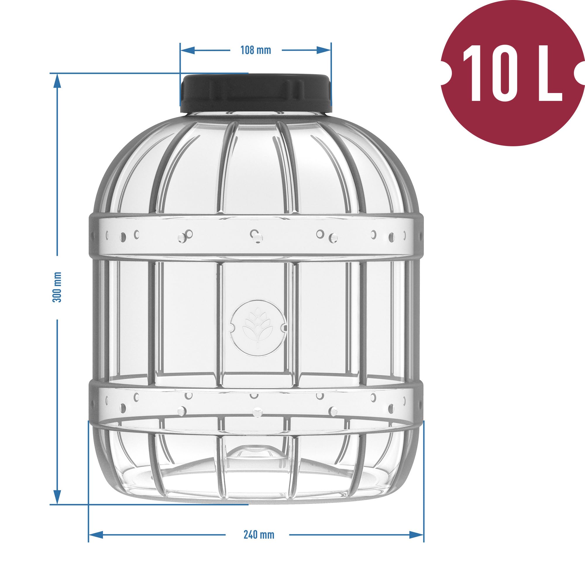 Browin® PET -Ballon mit Deckel aus Kunststoff 602421 | 10L mit schwarzem Schraubverschluss | Gärballon Lebensmittelechter Aufbewahrungsbehälter für Küche und Haushalt