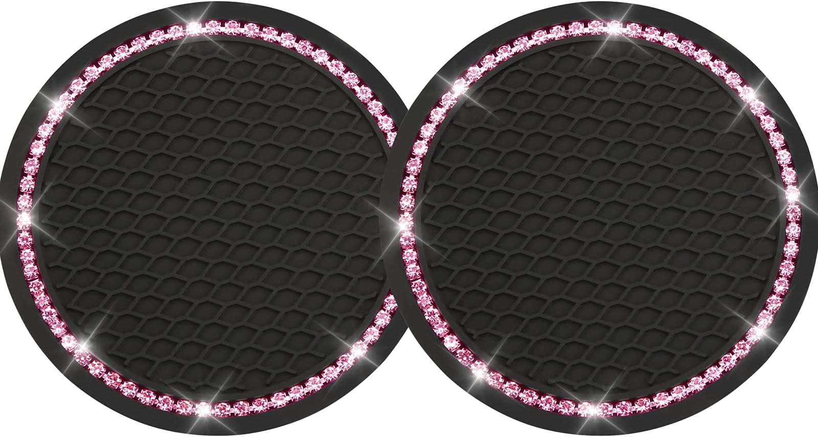 Yousheng 2PCS Bling Car Cup Coaster, Universal Holder Insert Rhinestone Anti Slip Silicone Accessories Suitable for Most Interior, Best Gift Women, Black and Pink
