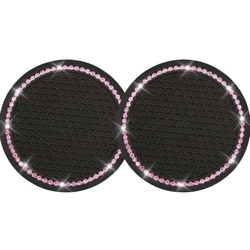 Porta-Copos para Carro Yousheng em Silicone com Strass de Vidro, Preto e Rosa, 2 peças