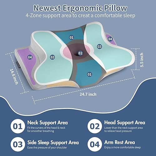 Miniatura 4 de Almohada cervical cervical para aliviar el dolor, almohada ergonómica para dormir de lado para apoyar el cuello, almohada cervical refrescante para