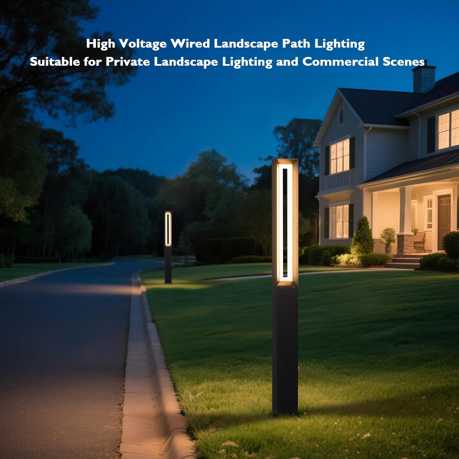 71 Inch Tall Pathway Lights, Modern Landscape AC100-240V Bollard Lights Outdoor, Waterproof Floor Lamp, High Voltage Wired Driveway Light 3000K LED Lighting for Lawn Patio Walkway Garden