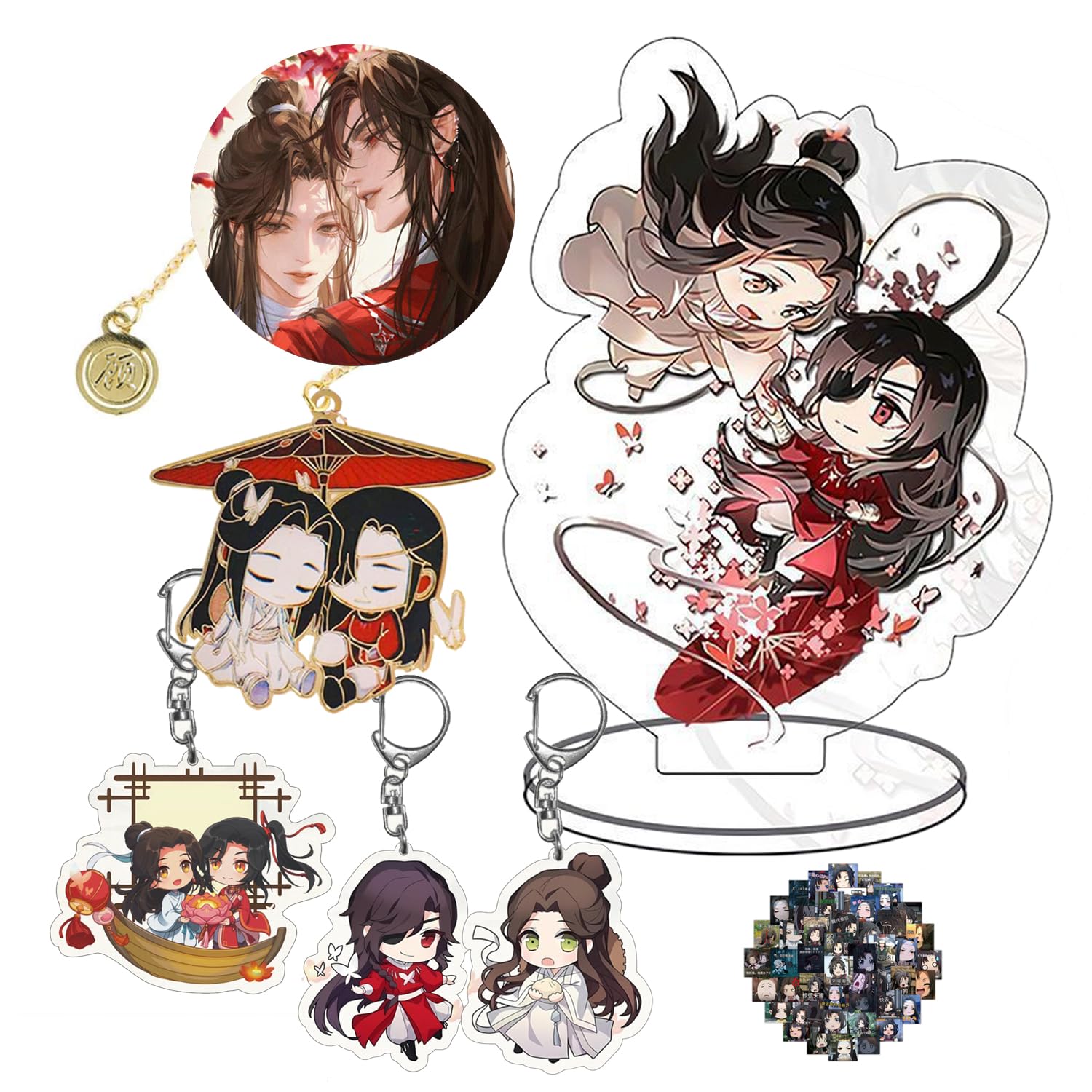 Heaven Official's Blessing Bookmark Set Hua Cheng Xie Lian Acrylic Stand Decoration Anime Keychains Cosplay Accessory Pins with Stickers 16 Pcs