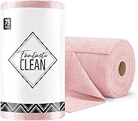 Fantasticlean Pink Microfiber Cleaning Cloth Roll - 75 Tear-Away 12x12" Reusable Washable Towels, Ultra Absorbent Scratch-Free Alternative to Paper Towels