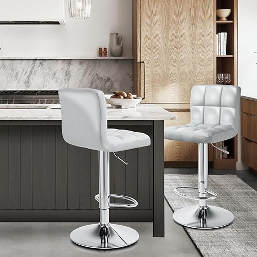 Miniatura 2 de MoNiBloom Juego de 4 taburetes de bar plateados, de piel sintética, asiento moderno de altura ajustable con reposapiés y base de metal para silla de