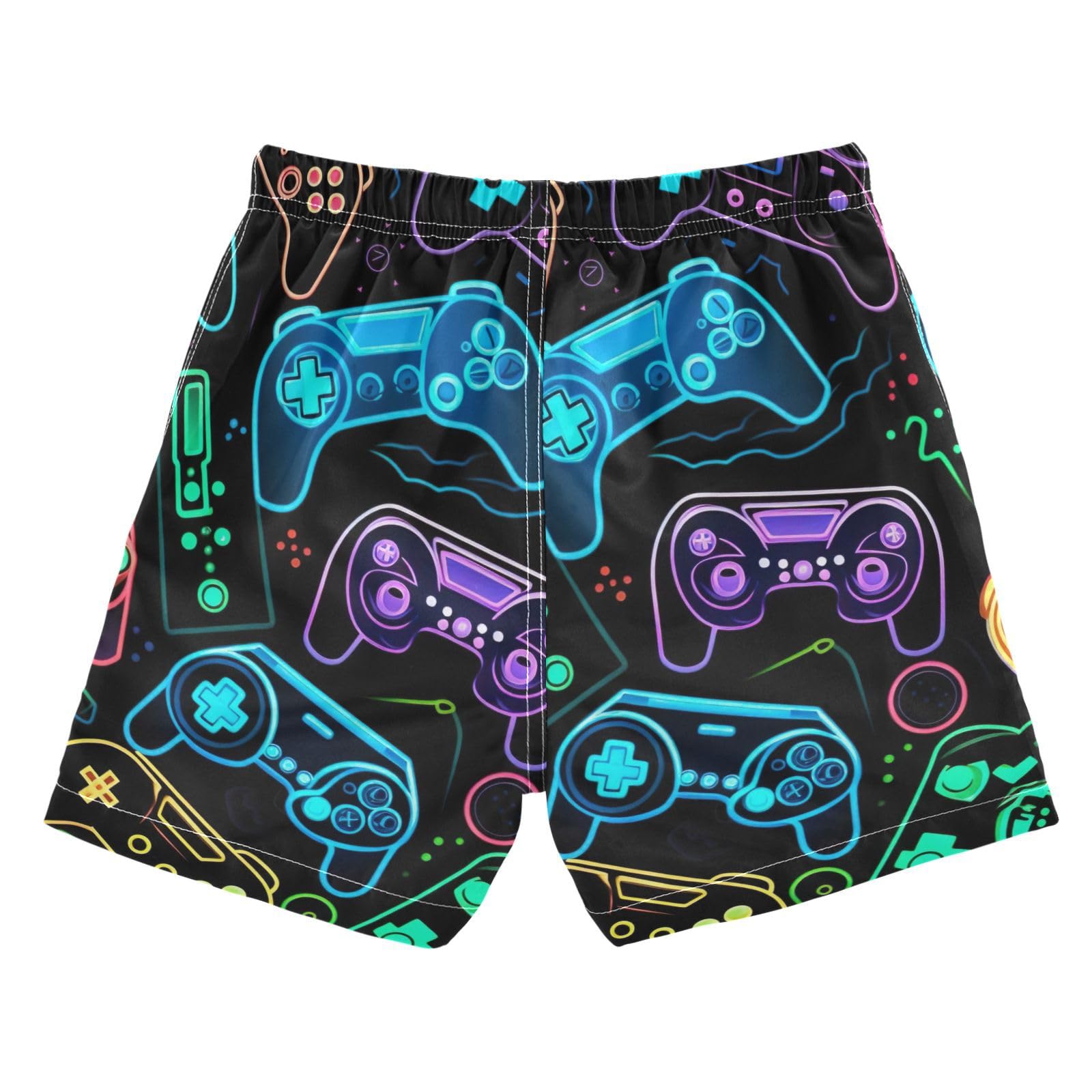 FLildon Colorful Video Game Controllers Little Boys Swim Trunks with Mesh Lining Quick Dry Beach Board Shorts, 3T
