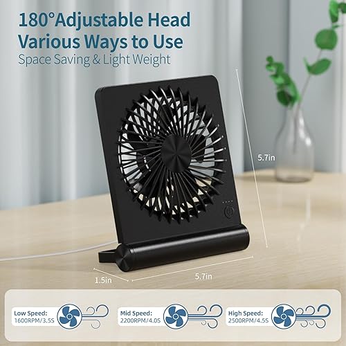 Miniatura 3 de Ventilador de escritorio alimentado por USB con 3 velocidades ajustables de viento fuerte, mini ventilador personal ultra silencioso con cable USB-C