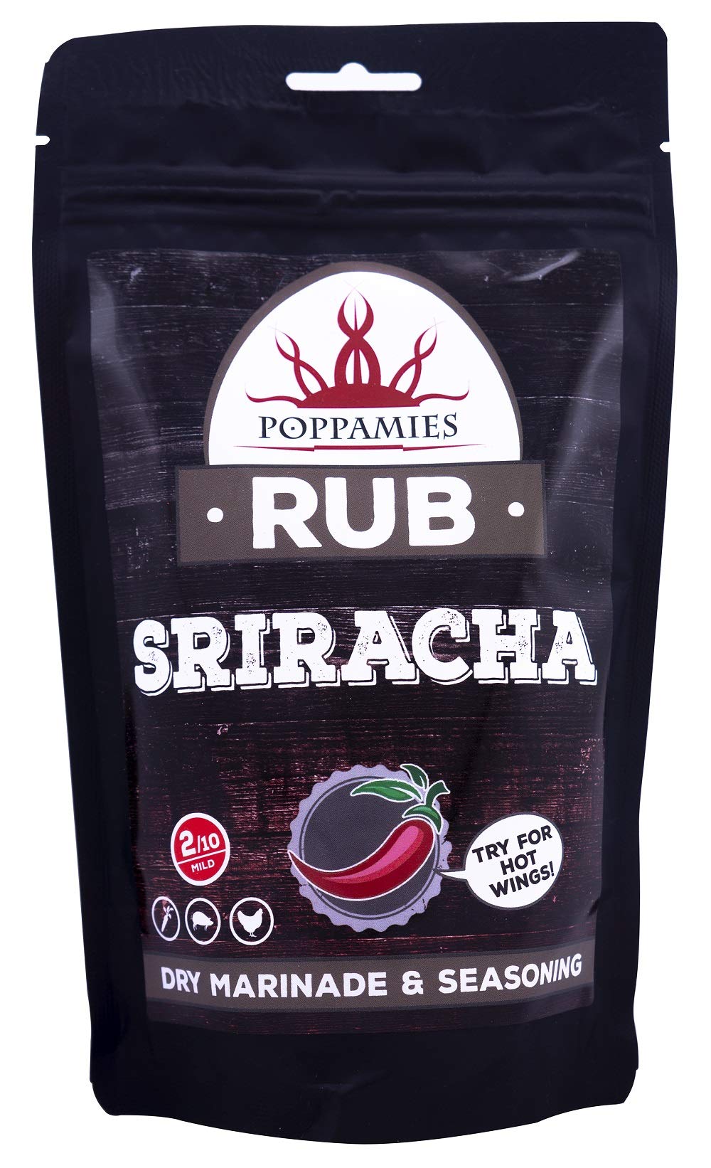 Poppamies Sriracha Rub, Dry Marinade & Seasoning Perfect for Vegies, Pork, Chicken - Great in The Grill, BBQ, Oven, Boiler and Pan - Large Pack (200g)