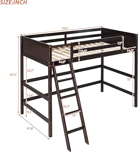 Miniatura 2 de CNANXU Cama alta de tamaño individual con escalera marco de cama de madera maciza para niños y niñas muebles para el hogar dormitorio no necesita
