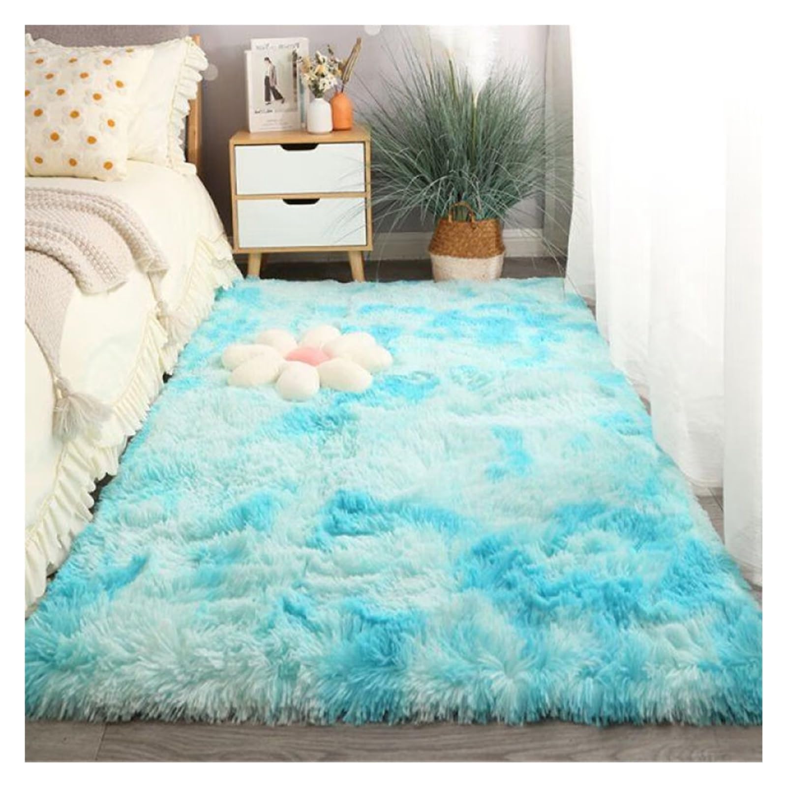Tapis en fausse fourrure - 250 x 380 cm - Doux - En peau de mouton synthétique - Confortable - Pour canapé, chaise, coussin - Bleu ciel - Décoration de salon
