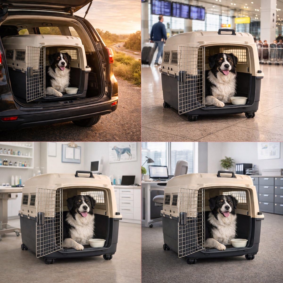 transportin Gato - Flamingo Fomad Gris Oscuro - L 57 x 80 x 59,5 cm - plástico Resistente - Puerta metálica - Cierre de Seguridad - 2 Asas - comedero y Bebedero extraíble - 4 Ruedas Desmontables