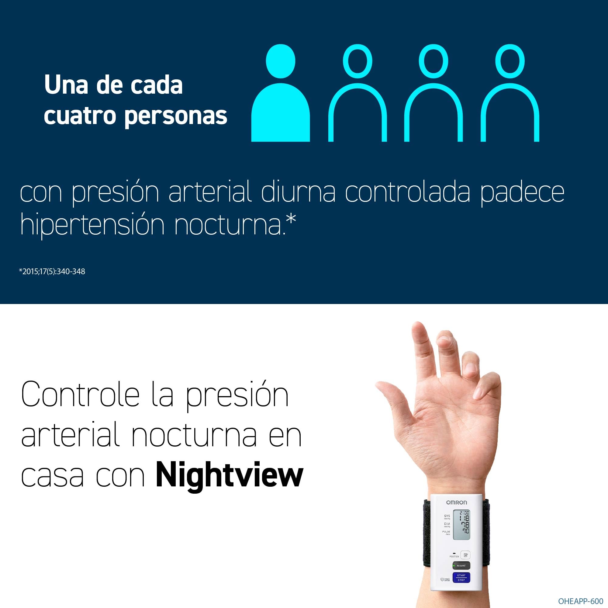 OMRON Nightview Tensiómetro de muñeca, aparato de tensión arterial clínicamente validado y silencioso para mediciones diurnas y nocturnas, medidor de tensión arterial con Bluetooth y app gratuita