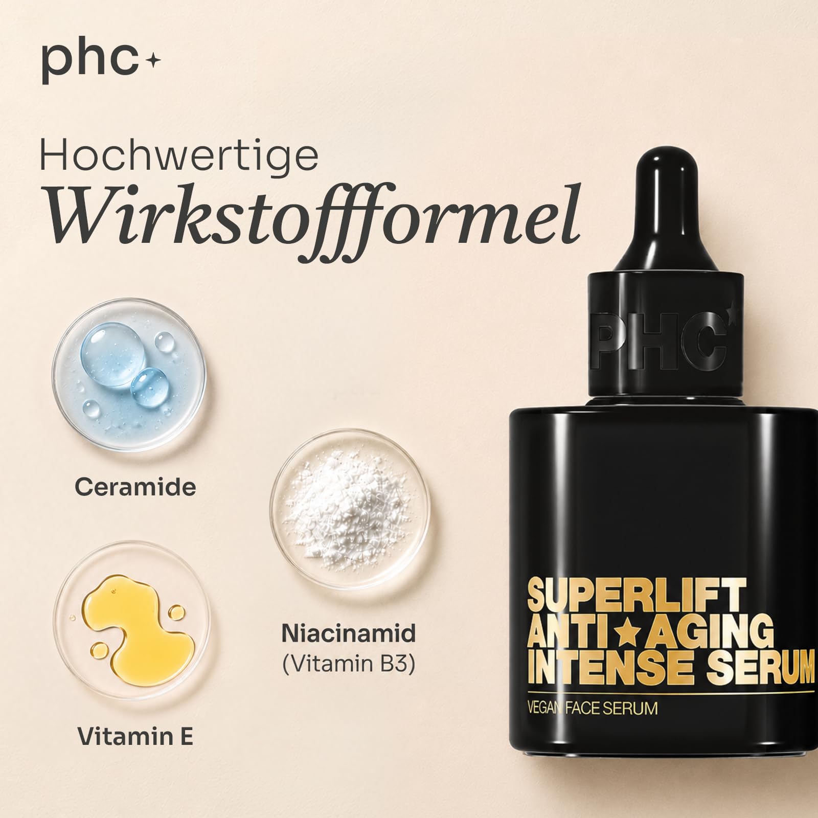 Superlift Anti-Aging Gesichtsserum 30 ml Hautpflege | Mit Niacinamid, Ceramiden & Vitamin E, für glattere straffe Haut, vegan, Made in Germany