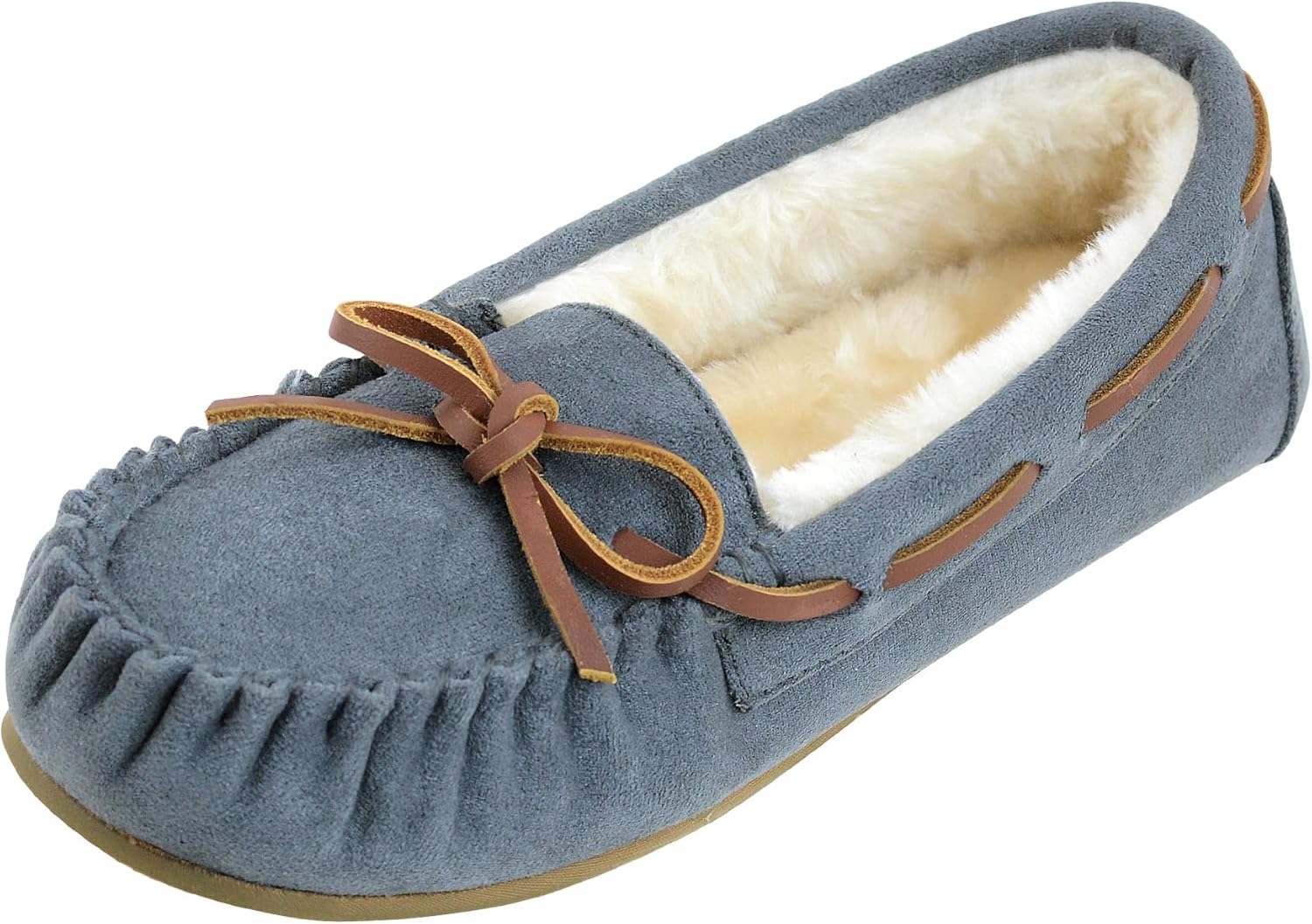 FIBURE Womens Moccasin Slippers Micro Suede Cozy Indoor Outdoor House Shoes