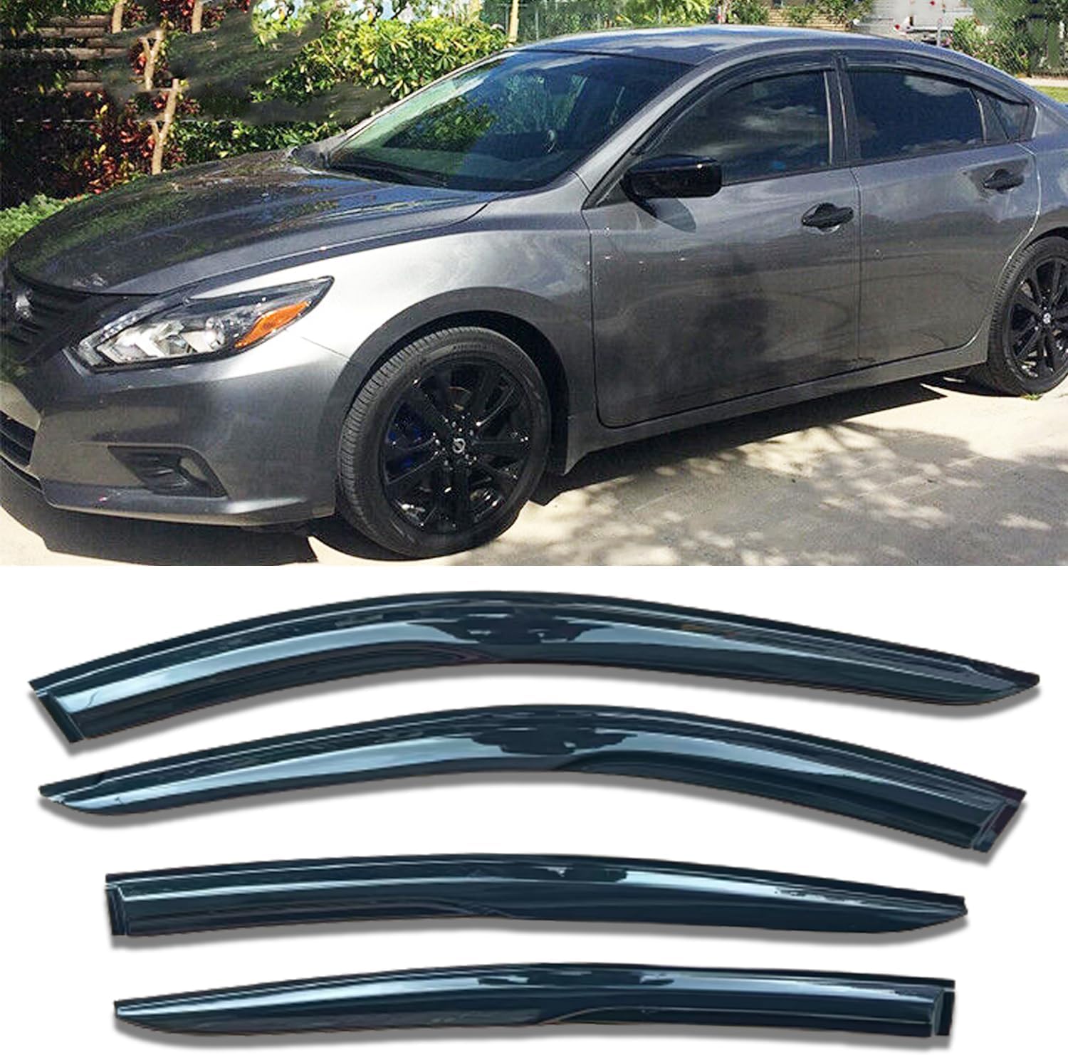 Tape On Window Visors Rain Guards Deflectors for 2019-2025 Nissan Altima,4PCS Smoke Tinted Vent Visors Compatible with Altima 19-25,UV Protection & Reduced Road Noise,Sun Visor for Car