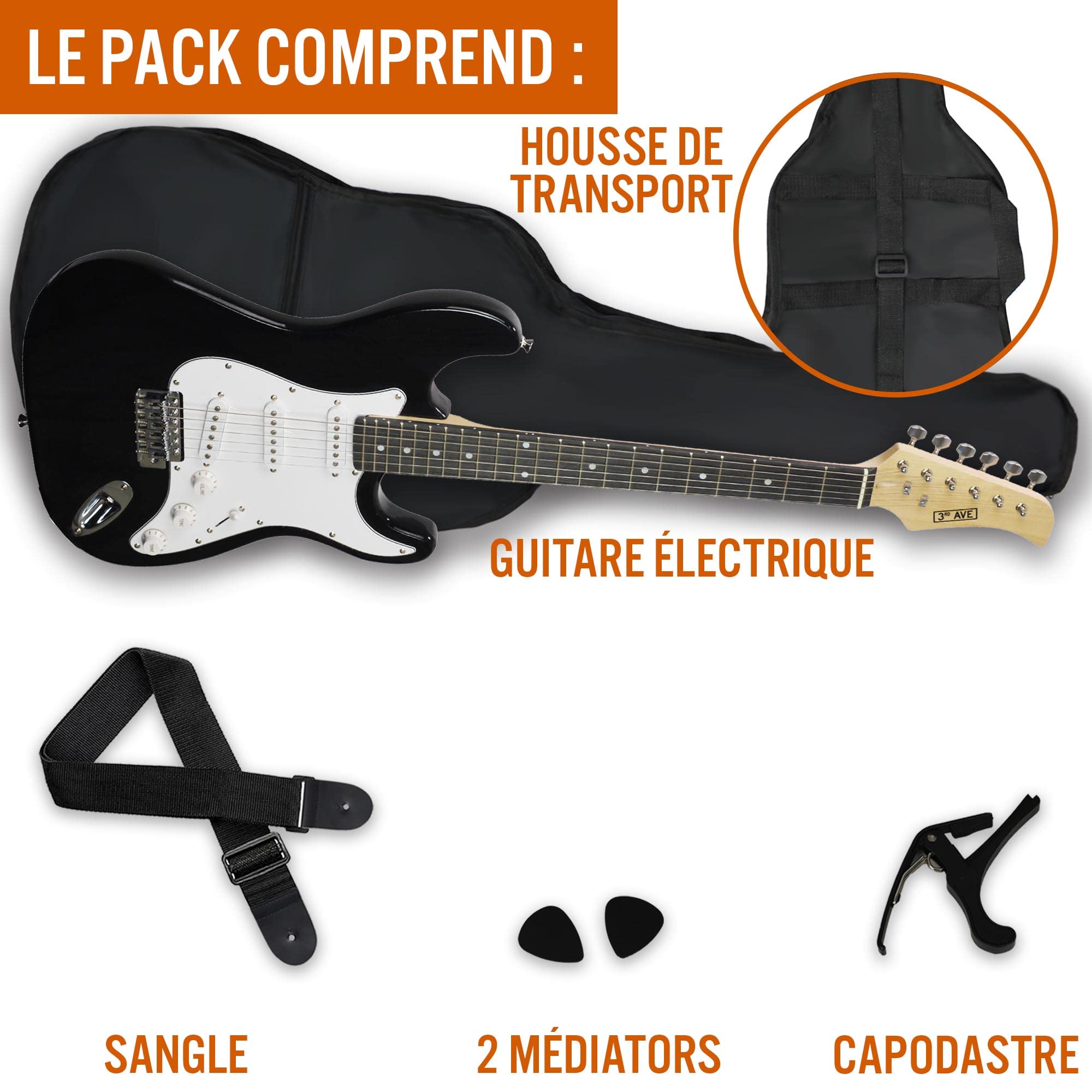 Pack Guitare Classique 3rd Avenue 4/4 | Débutants - Cordes Nylon, Housse, Capodastre, Médiators - Naturel