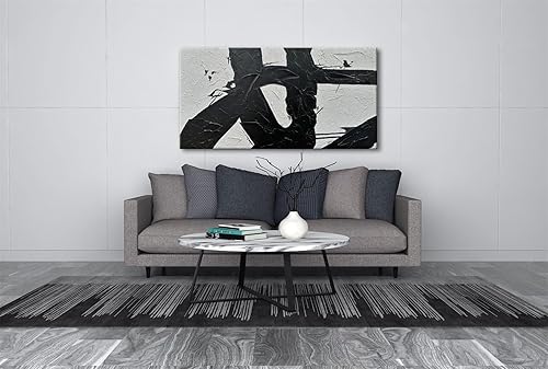 Miniatura 7 de zoinart Lienzo pintado a mano en blanco y negro, arte de pared de 24 x 24 pulgadas, pinturas abstractas texturizadas, minimalista, contemporáneo,