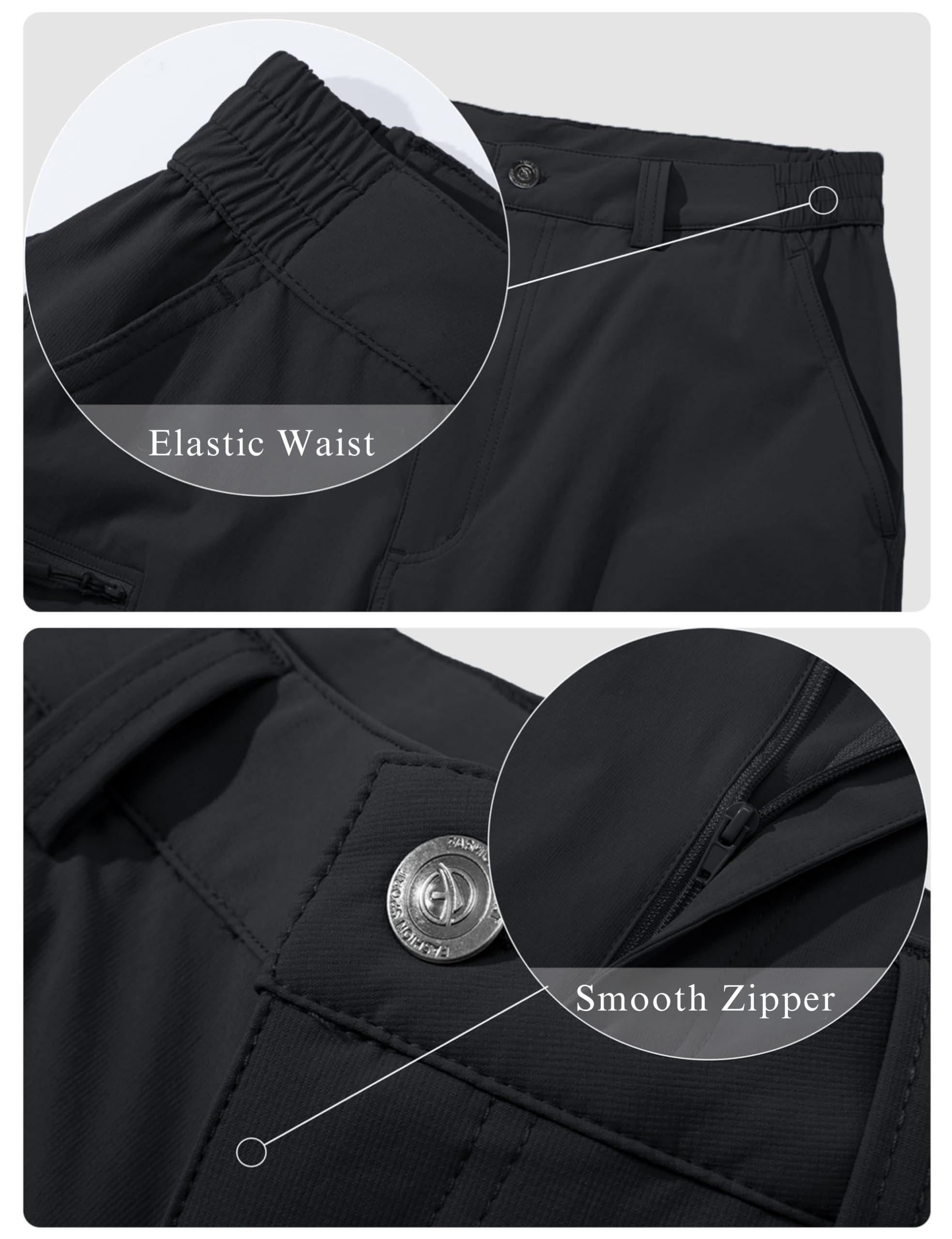 MAGCOMSEN Men's Hiking Pants 6 Pockets,Water Resistant Ripstop Outdoor Pants,Lightweight Quick Dry Fishing Work Pants, Black, 34 2