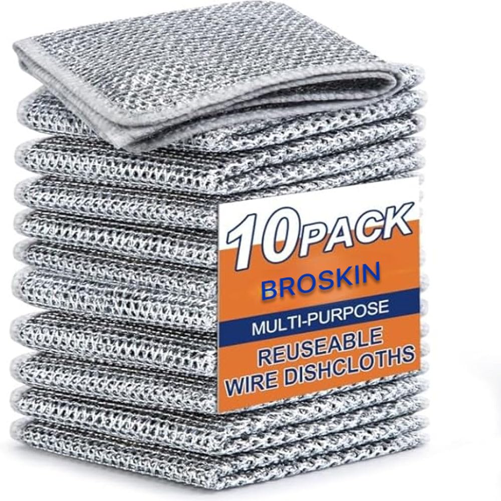 BROSKIN Multipurpose Wire Dishwashing Rags for Wet and Dry Non-Scratch Wire Dish Wash Cloth for Washing Dishes Easy Rinsing Machine Washable Stainless Steel Scrubber (Pack 10) (B0DB8XSCX6) Amazon Price History, Amazon Price Tracker