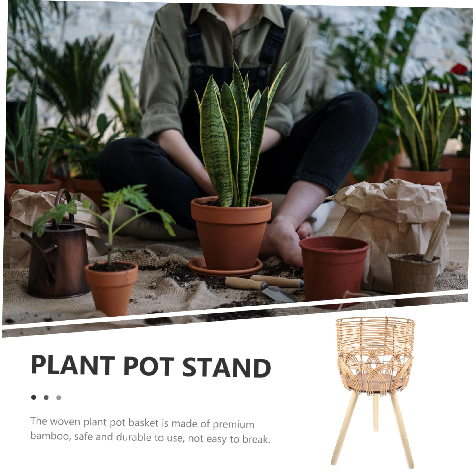 Happyyami Porte-Plantes D'intérieur sur Pied en Bambou Tressé Beige
