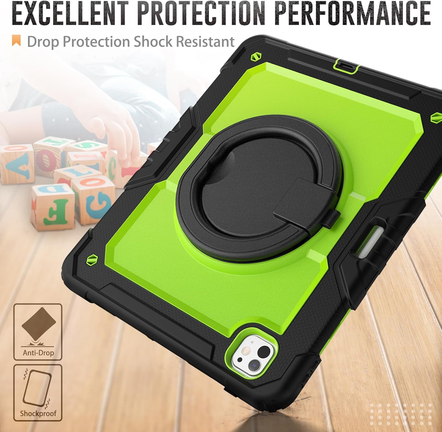 Case Compatible with iPad Pro 13 Inch Case 2024 M4, Full Body Protective Rugged Cover[Pencil Holder+Screen Protector]Rotating Handle Silicone Cover Compatible with iPad Pro 13 Inch M4 2024 (Yellow PC)