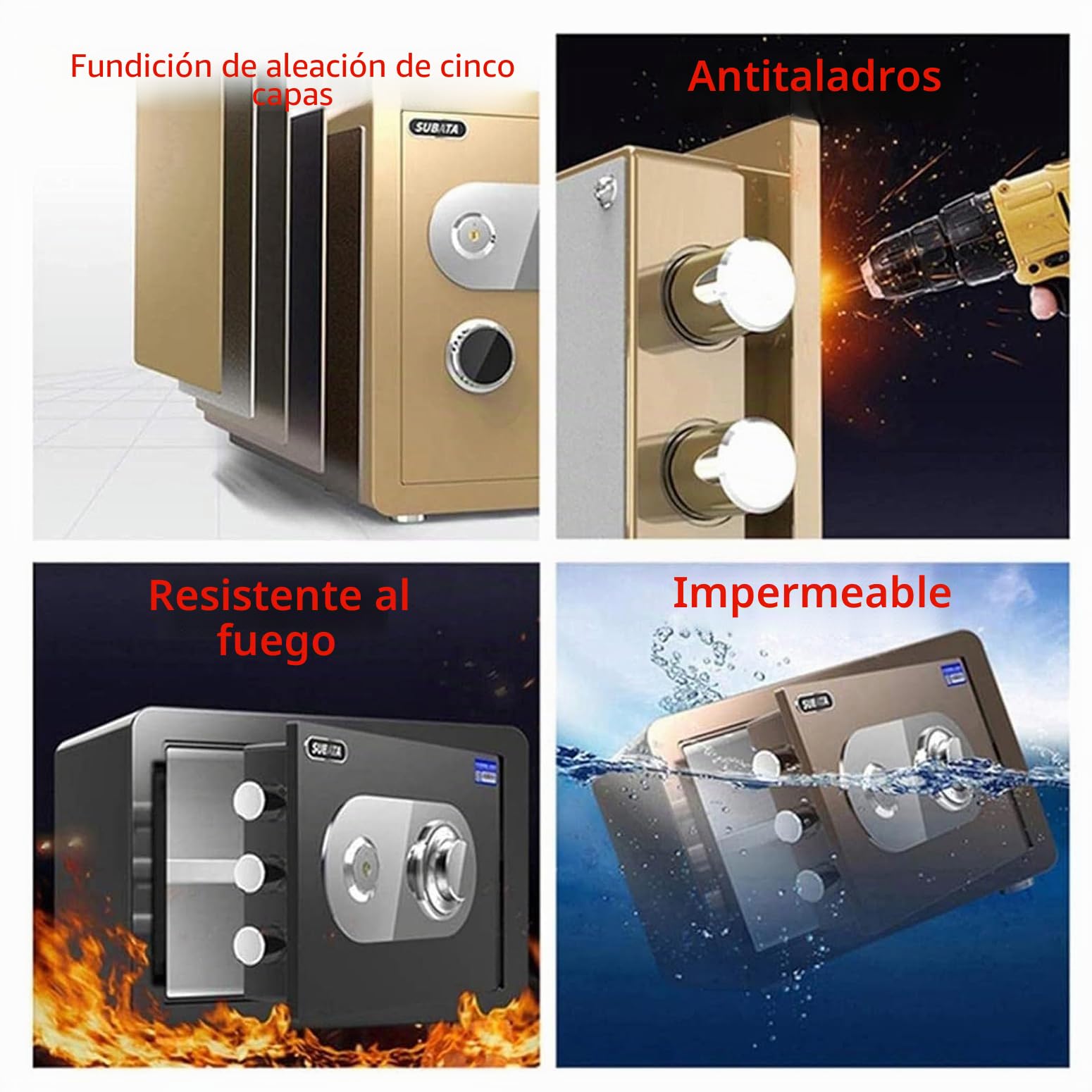 SURTA Caja fuerte de alta seguridad de acero de aleación con cerradura mecánica de combinación resistente al fuego y al agua, 45 x 38 x 33 cm, doble protección con llave, para oficina y hogar