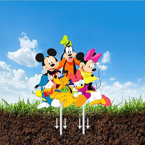 Miniatura 2 de Letrero de ratón para patio, para exteriores, decoración de cumpleaños, césped, jardín, personajes clásicos para niño y niña (8 unidades)