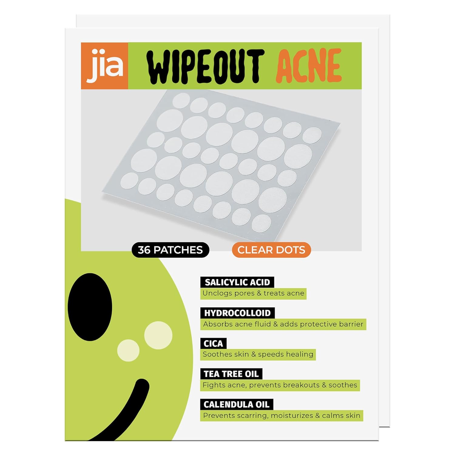 Jia Wipeout Acne Pimple Patches 72 Clear Dots Hydrocolloid Salicylic Acid Cica Tea Tree Oil Calendula Oil for