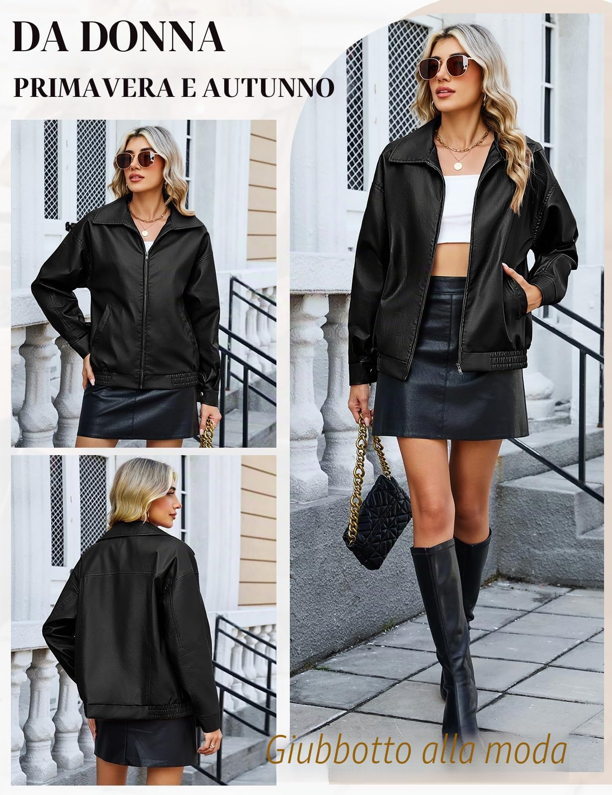 CMTOP Giacca Donna Pelle Giacca Similpelle Donna Giubbotto in PU Ecopelle, Moda Y2k Giacche Casual Motociclista Giubbino Streetwear Capispalla con Tasche per Primaverile Autunnale