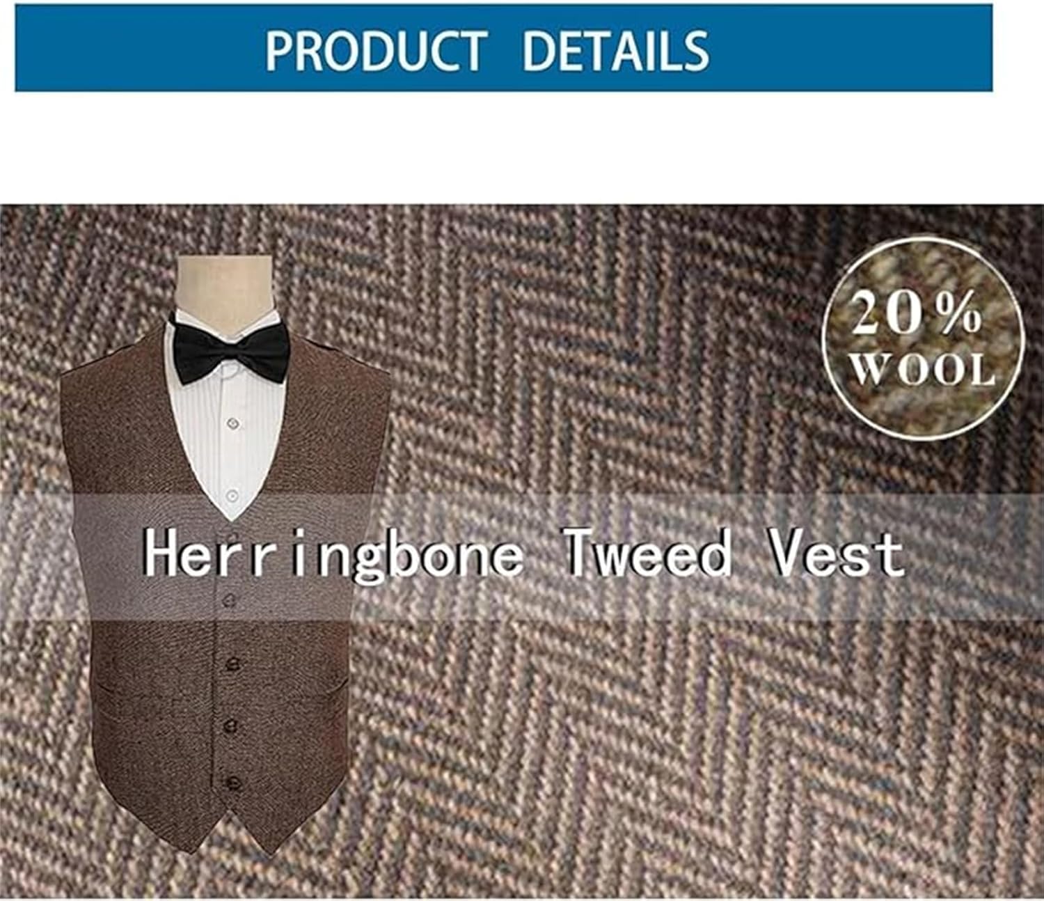 Men's Wool Herringbone Groom Vests Formal Groom's Wear Suit Tweed Vest Skinny Wedding Dress Waistcoat