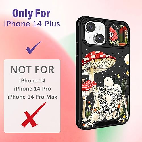 Miniatura 2 de Funda de teléfono para iPhone 14 Plus 2 en 1 para mujer, linda funda de calavera para niñas, diseño de esqueleto gótico, divertido, espeluznante