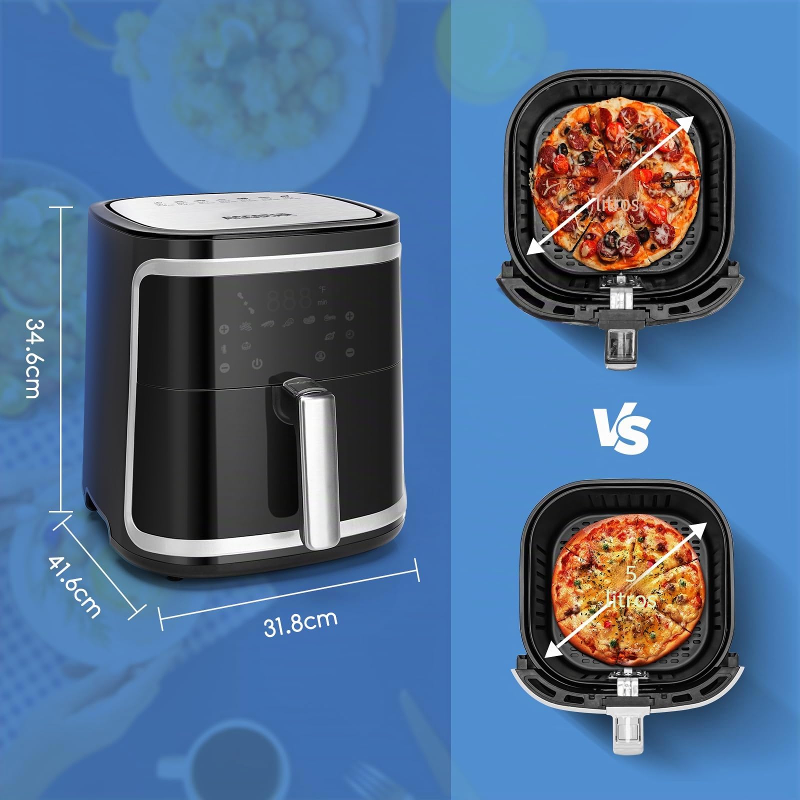 Aigostar Cube - Freidora de aire XXL, 1900W, 7L Air fryer. Libro de recetas incluido, panel LED táctil. Doble uso: con cesta o cajón. 7 funciones preestablecidas + mantener caliente, Sin BPA.