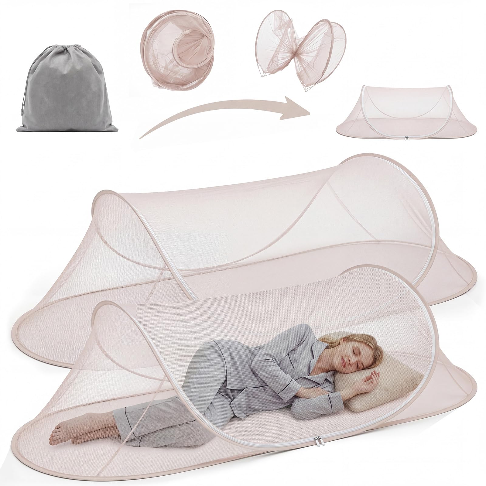2 Pcs Mosquito Netting for Camping Bed 78 * 31 * 22 Inch, Brown