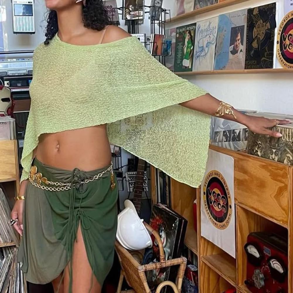 Women Sheer Poncho Top Multiway Knit Crochet Asymmetric Mesh Cover Up Going Out Clubwear - Image 3