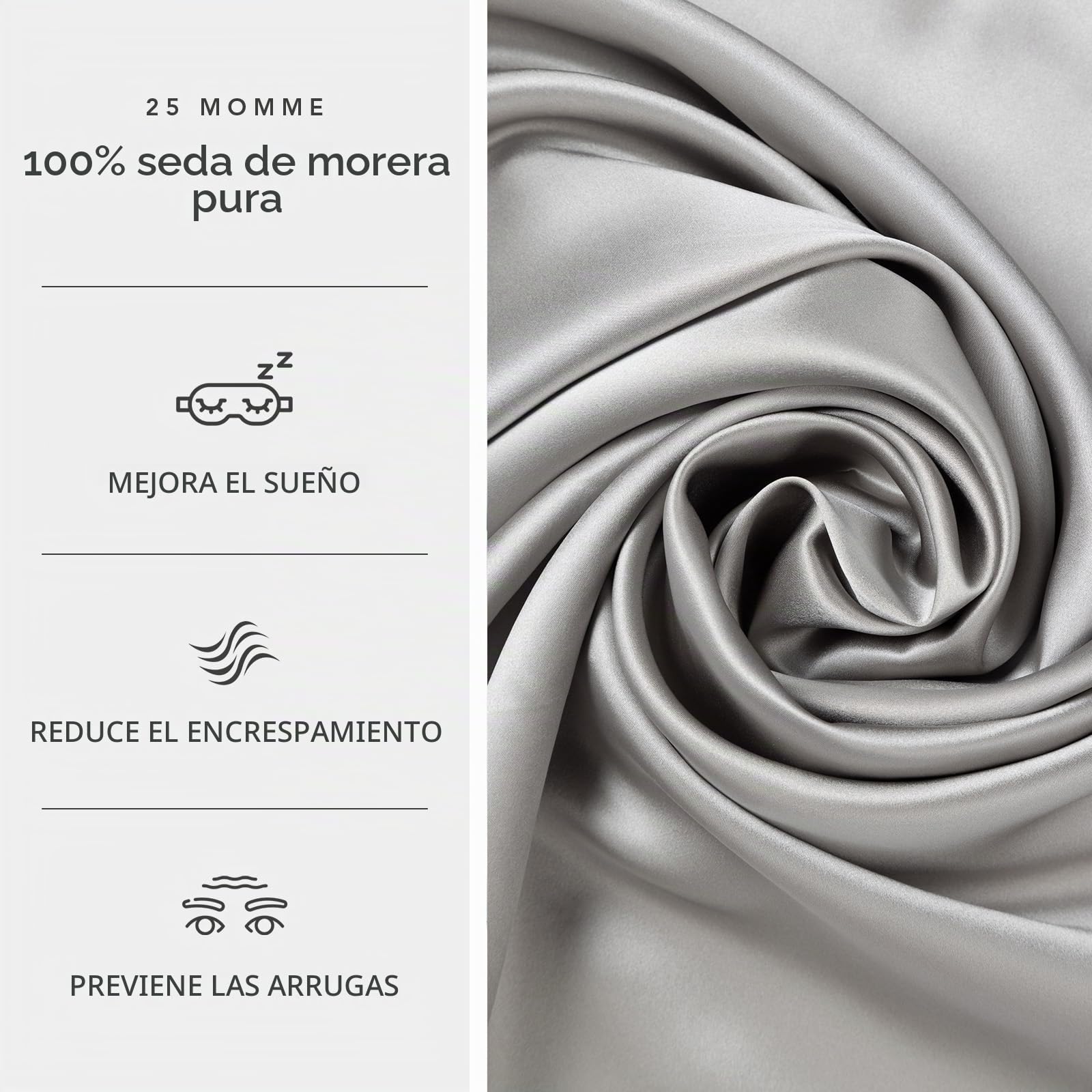 Fishers Finery Funda de Almohada de Seda de Morera 100% Pura de 25 mm, Ganador de Good Housekeeping (Plata, estándar)