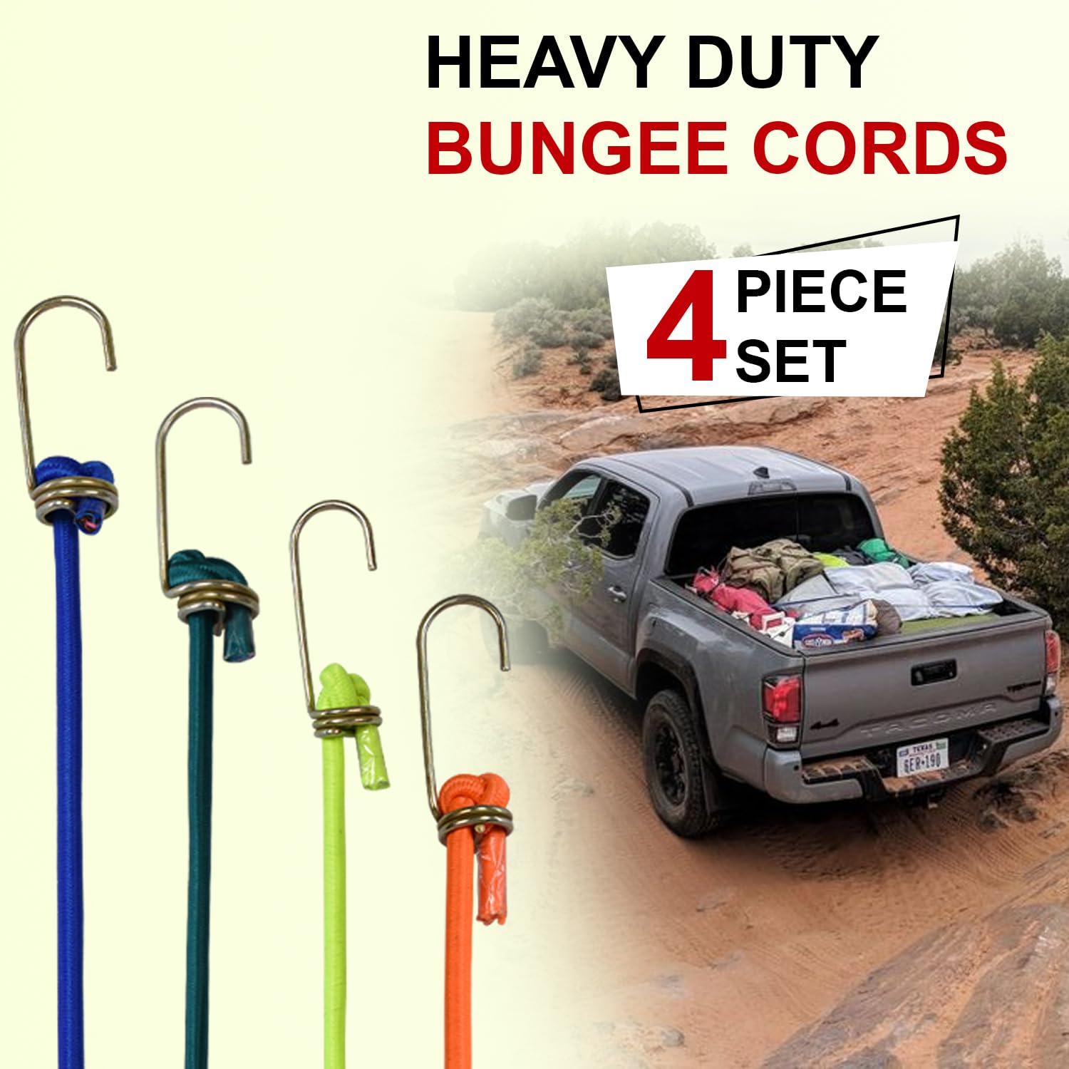 AQBAH Rope with Hooks High Strength Elastic Bungee/Shock Cord Luggage Tying (Multicolour) | 4 Pieces (4FT) 2