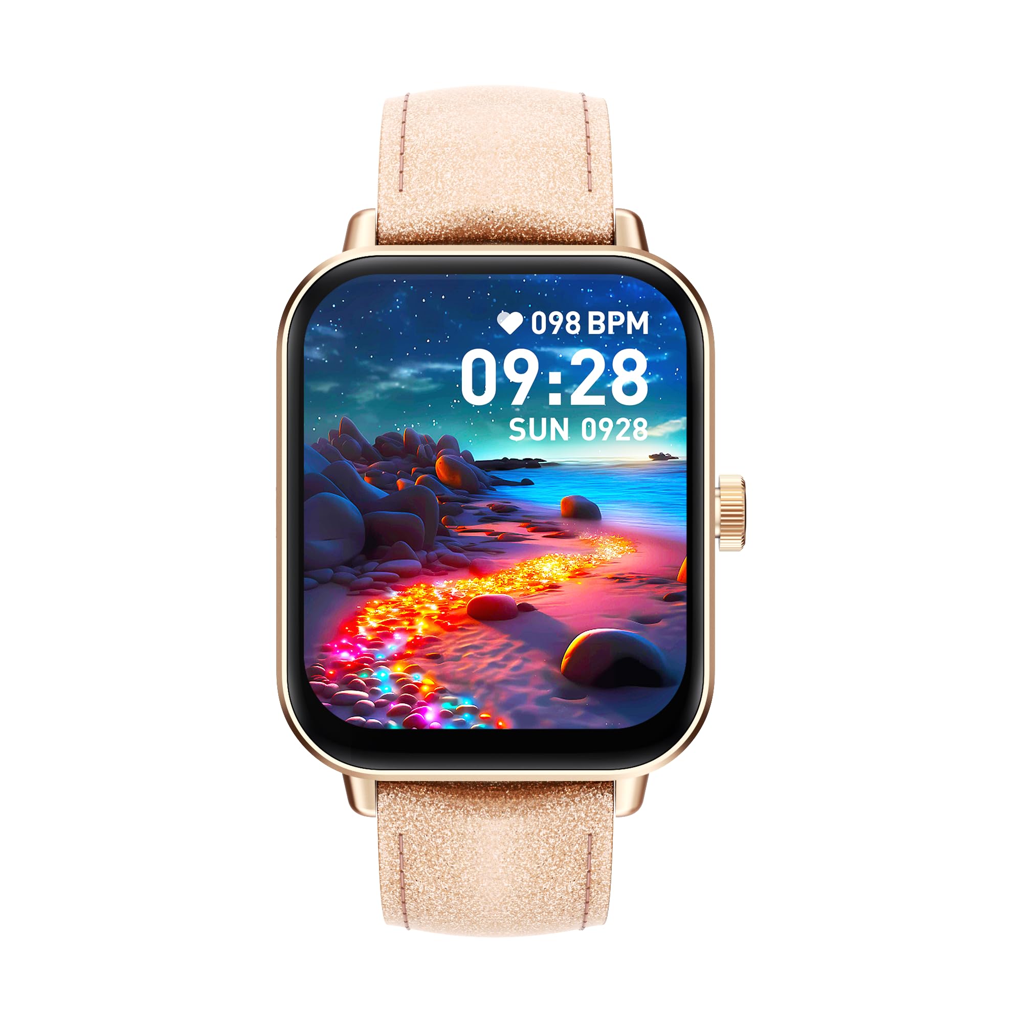 Digitec Montre connectée Square Rose-dorée, avec Bracelet doré-Rose pailleté en Cuir, Femme, Suivi activité et Sommeil