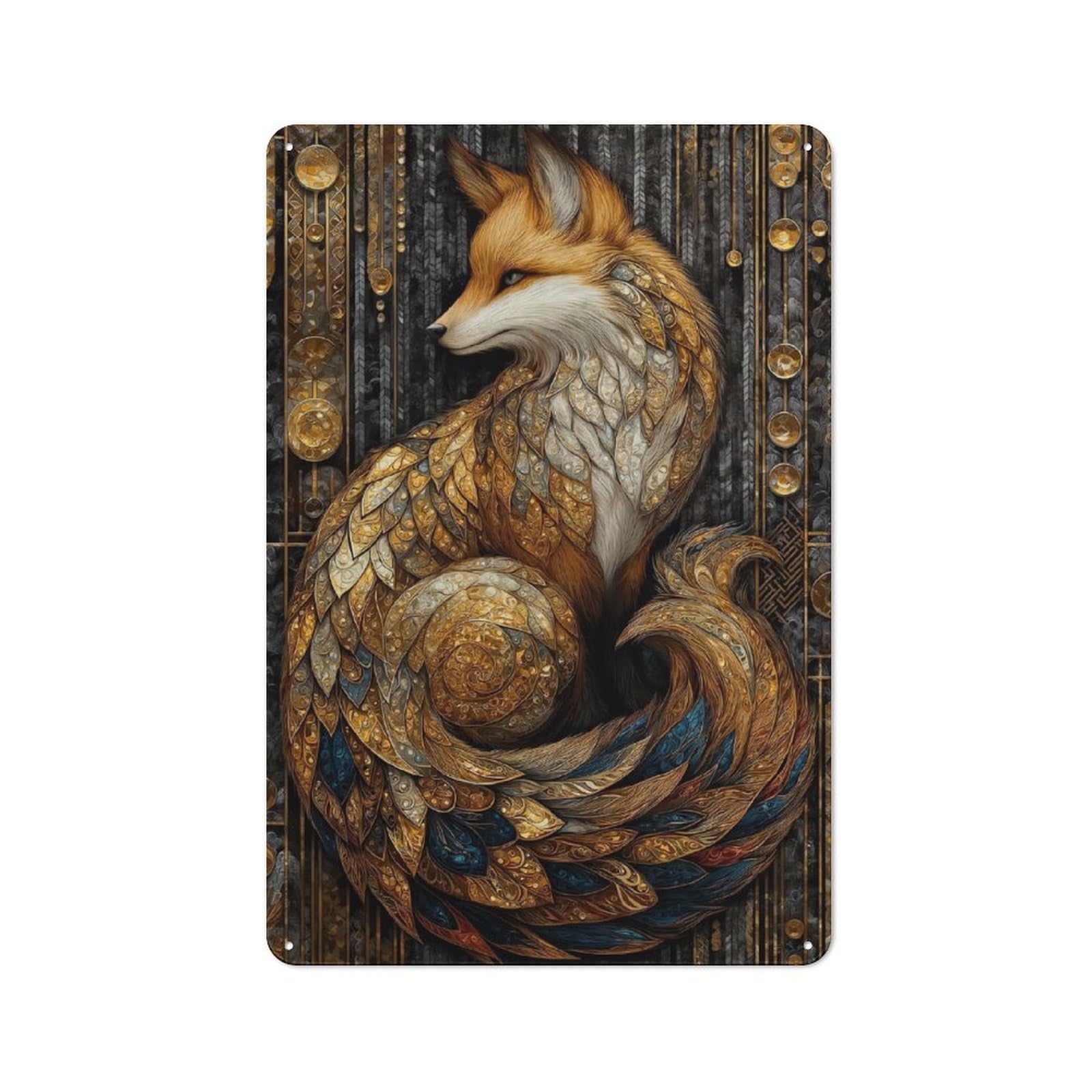 Junmoney Stained Glass Art Deco Fox Metal Wall Sign 30X20cm Featuring For Pub Or Café, For Pub Decor Enthusiasts, For Retro Home Interiors