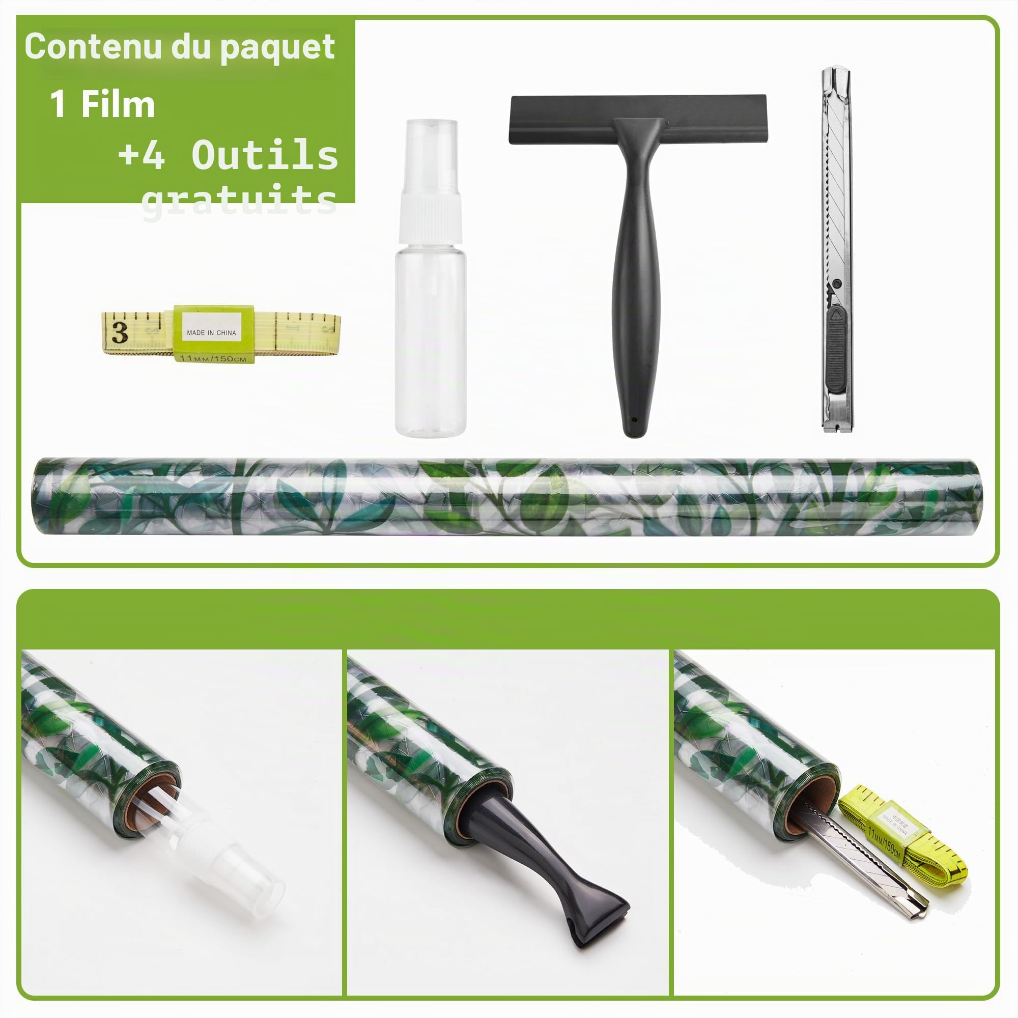 NINETREXFilm d'écran d'intimité pour fenêtre, Film décoratif 3D pour fenêtre, Film de Protection Solaire pour Porte vitrée, Couverture de fenêtre de décoration de Maison Non adhésive,90x400cm