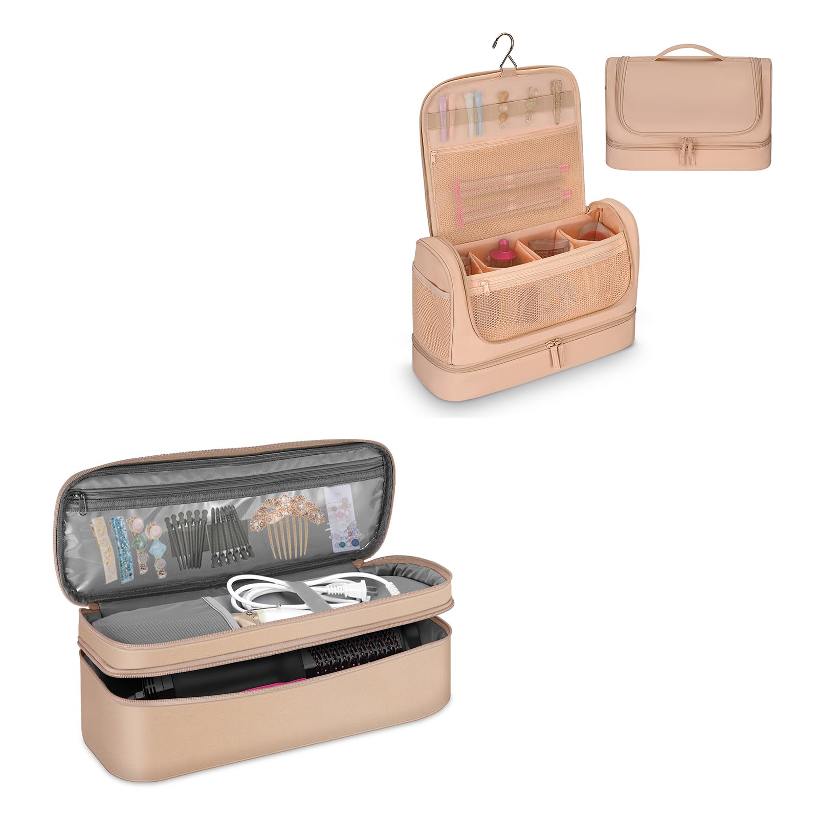 SITHONDouble Layer Travel Carrying Case and Hanging Storage Organizer Bag Bundle