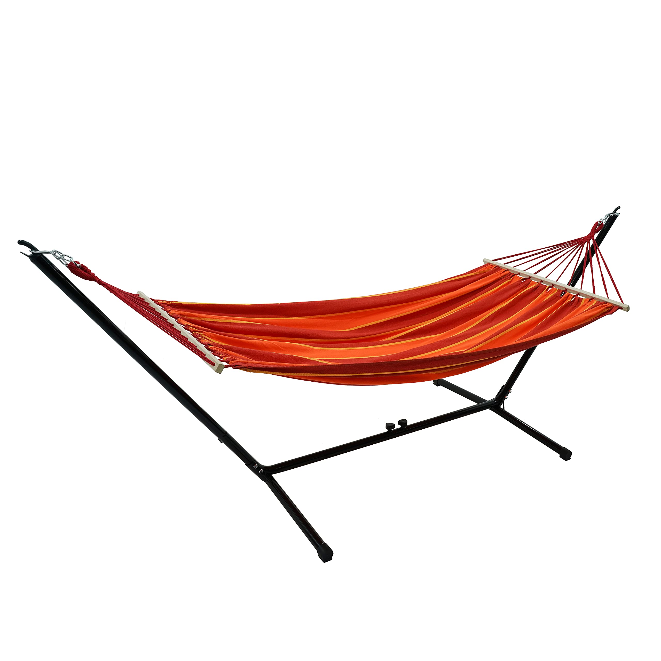 Amaca da Giardino in Cotone 200x150 cm Arancione con Barre di Diffusione in Legno da 100 cm Sollevamento Carico di 150 kg